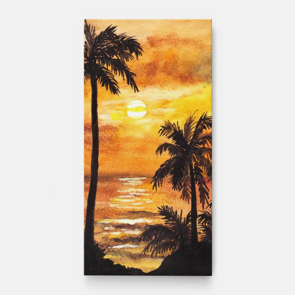 ARTHUB Leinwandbild 60x120 cm, Watercolor Painting Sunrise | Wohnzimmerdekoration, Hängende Bilder, Wanddekoration, Heimdekoration, Landschaften...