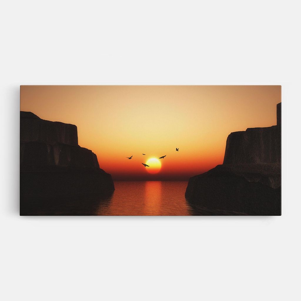 ARTHUB Leinwandbild 40x80 cm, Sunset Silhouette Birds | Wohnzimmerdekoration, Hängende Bilder, Wanddekoration, Heimdekoration, Landschaften, Son...