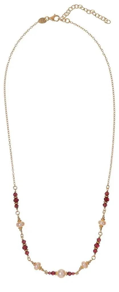 Collier anti-ternissement plaqué or avec perles et grenats naturels chic
