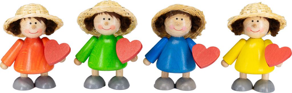 Holzwaren Egermann 4 Figuren aus Holz - Mädchen mit Herz - ca. 6cm - Dekoration für Ihr Zuhause - aus dem Erzgebirge