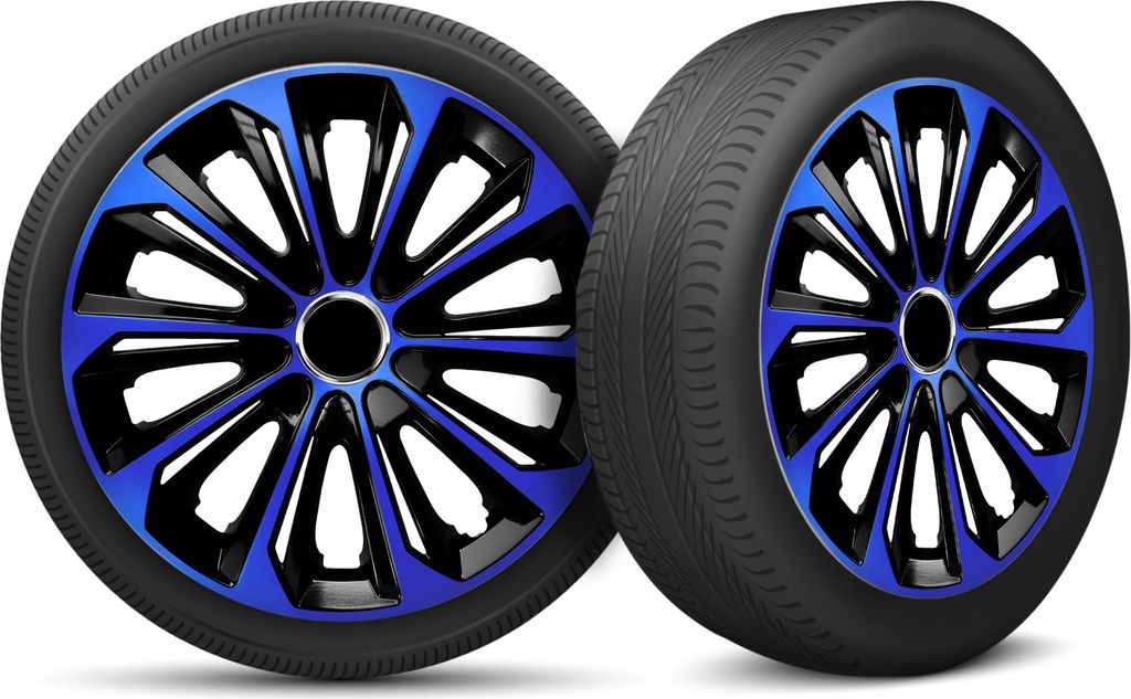 Auto Radkappen Radzierblenden 4er Set passend für alle Stahlfelgen - einstellbarer Sicherungsring - 14 Zoll - Schwarz Blau