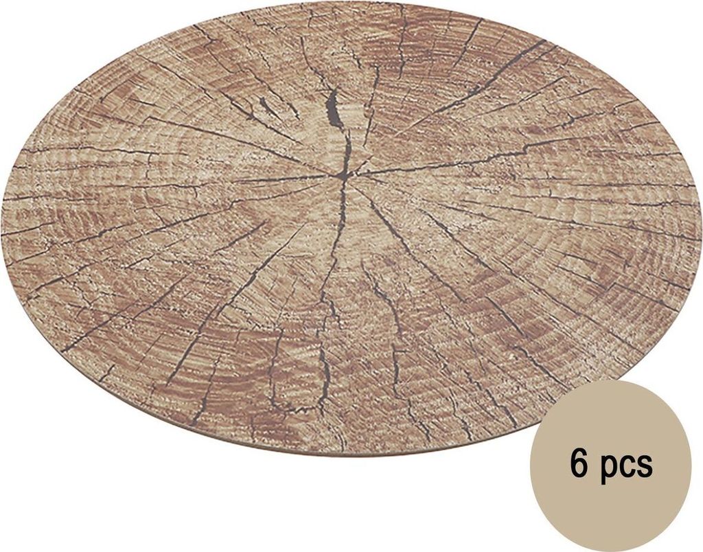 Untersetzer Holz-Optik 6er Platz-Set 38 cm rund abwischbar Tisch-Deko Hochzeit Geburtstag Sommerfest Dekoration Platz-Set