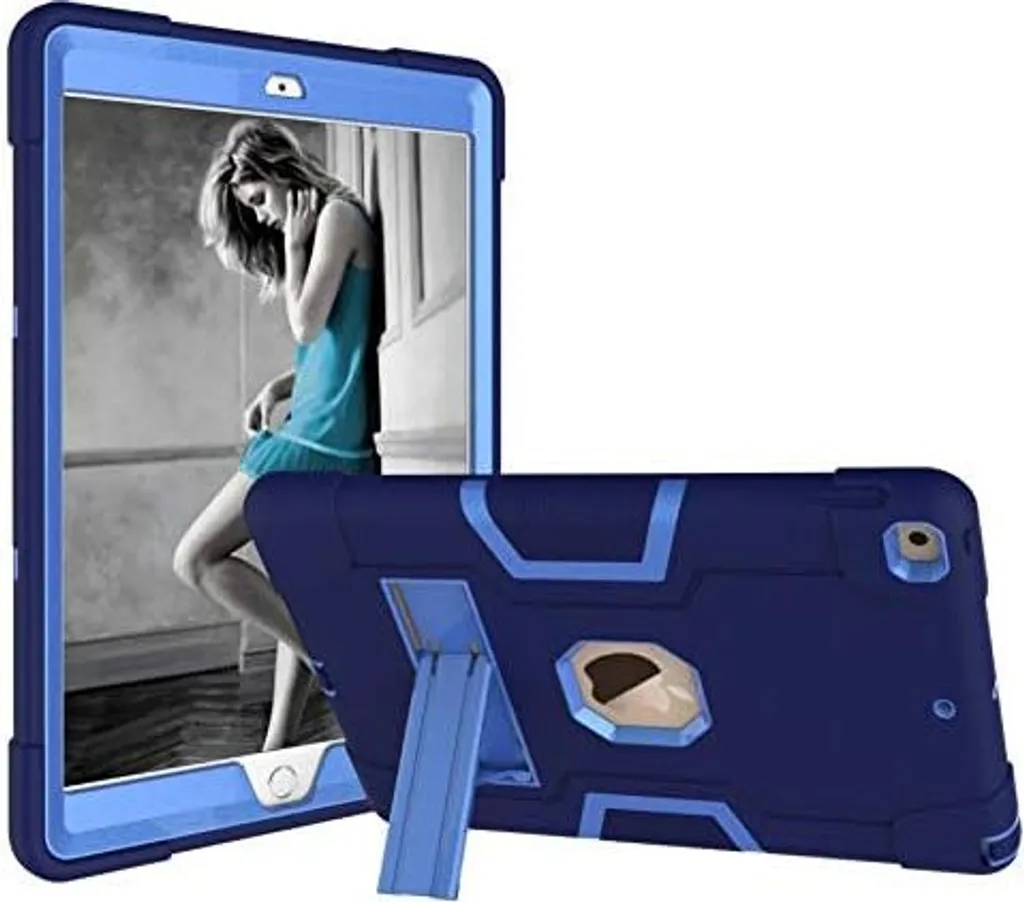 Coque iPad 9.7 pouces blindée bleue avec béquille de support intégrée - 2
