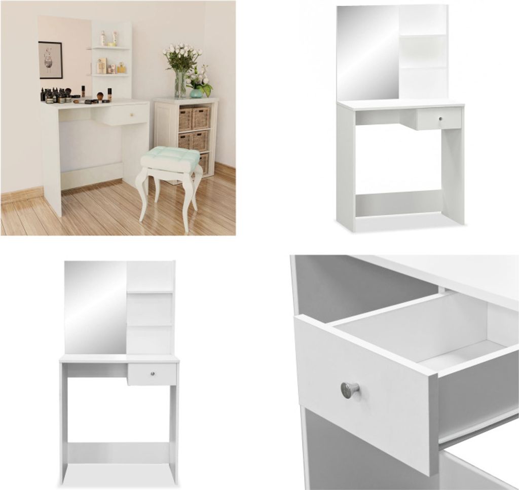 vidaXL Schminktisch Holzwerkstoff 75x40x141 cm Weiß - Schminktisch - Schminktische - Kosmetiktisch - Kosmetiktische