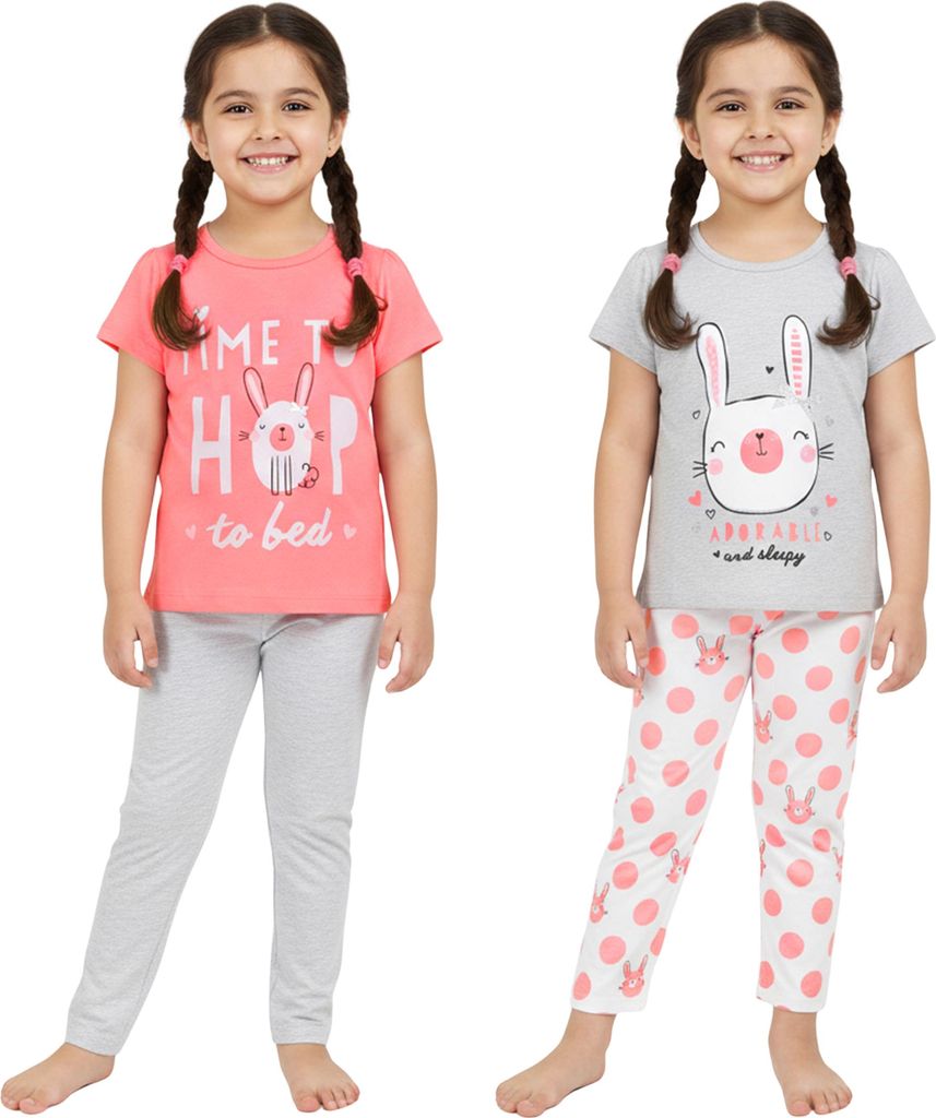 Hasen, Mädchenpyjama mit langen Hosen, kurze Ärmel, 2 teiliges Set 98