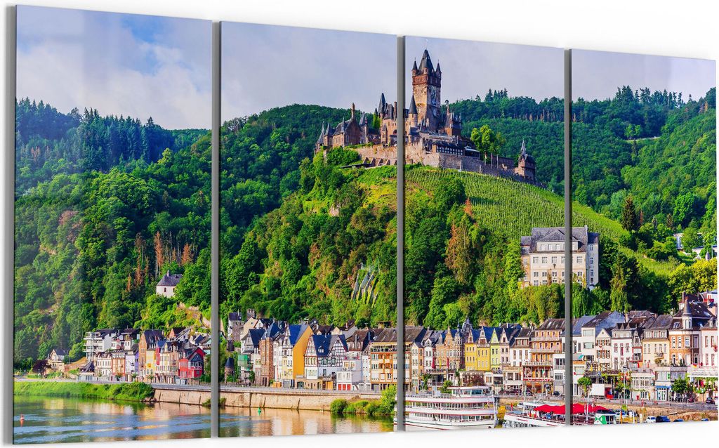 DEQORI Glasbild Echtglas 4x30x60 cm 'Burg Cochem mit Mosel' Wandbilder XXL groß