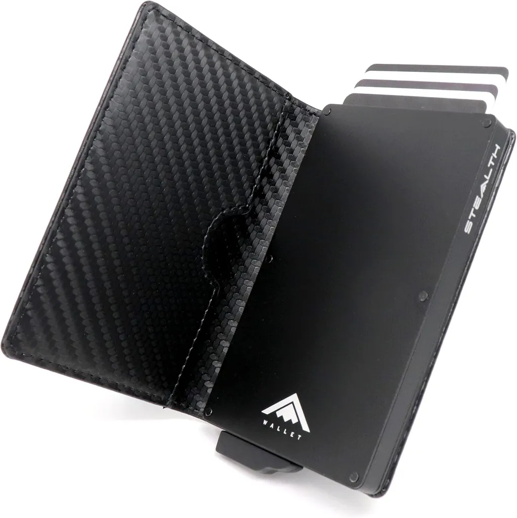 Portacarte Metallo Uomo RFID - Portafoglio Pop-up Slim Minimalista Nero