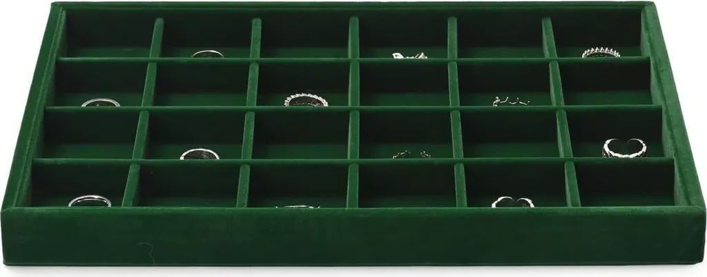 Rangement bijoux pour tiroir : plateau 24 cases vert foncé élégant