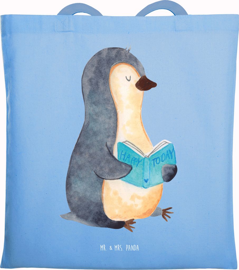 Mr. & Mrs. Panda Einkaufstasche Pinguin Buch - Sky Blue - Geschenk, Freizeit, Tasche, Nichtstun, Jutetasche, Ausruhen, Uni, Stoffbeutel, Urlaub, To...