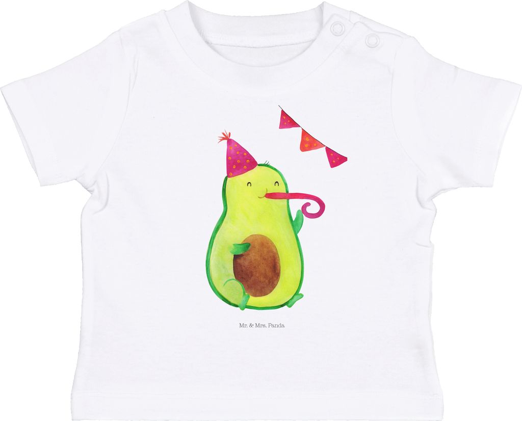 Mr. & Mrs. Panda T-Shirt Avocado Party Zeit 6. - 12. Monat - Weiß - Geschenk, Baby, Shirt, Kleinkind, Geburtstag, Babyshirt, Genießen, Glücklich...