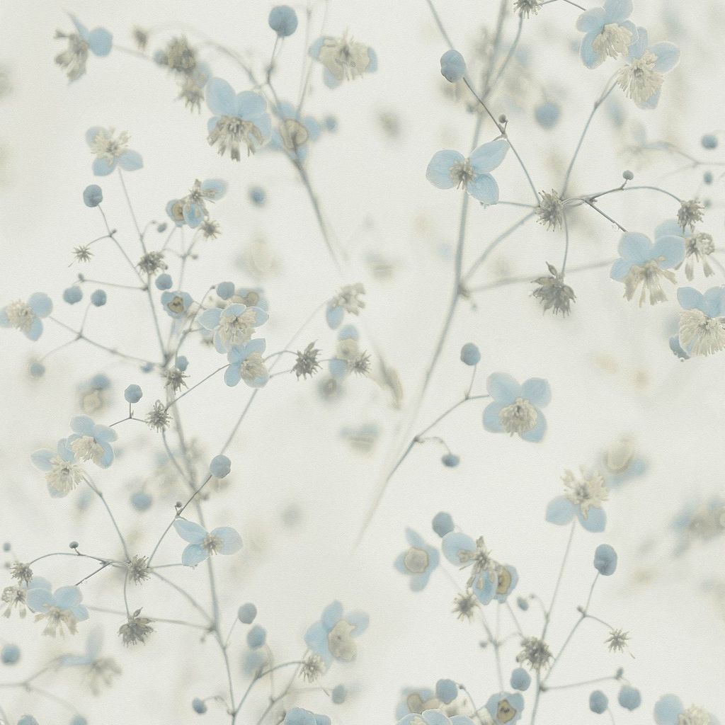 Profhome 387262-GU Blumen Tapete Floral matt blau hell-grau creme-weiß 5,33 m2