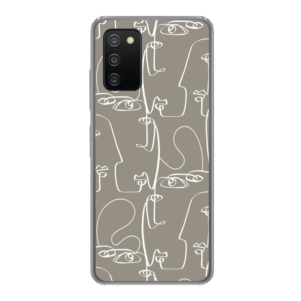 MuchoWow Handyhülle Schutzhülle Hülle für Samsung Galaxy A03s Muster - Kopf - Strichzeichnung Silikon Softcase Handy Hülle - Schutz