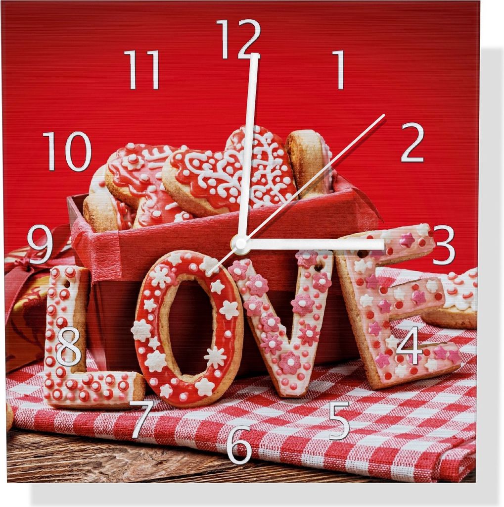Wallario Design Wanduhr Love Bakery - Backen mit Liebe aus Aluverbund, Größe 30 x 30 cm