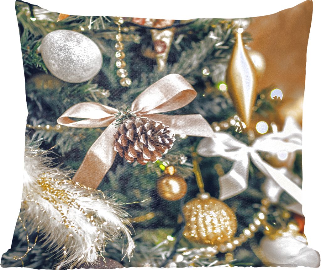 MuchoWow Zierkissen Sofakissen Wohnzimmer Dekokissen 60x60 cm Eine Nahaufnahme von Weihnachtsbaumschmuck - Sitzfläche - Foto Polster