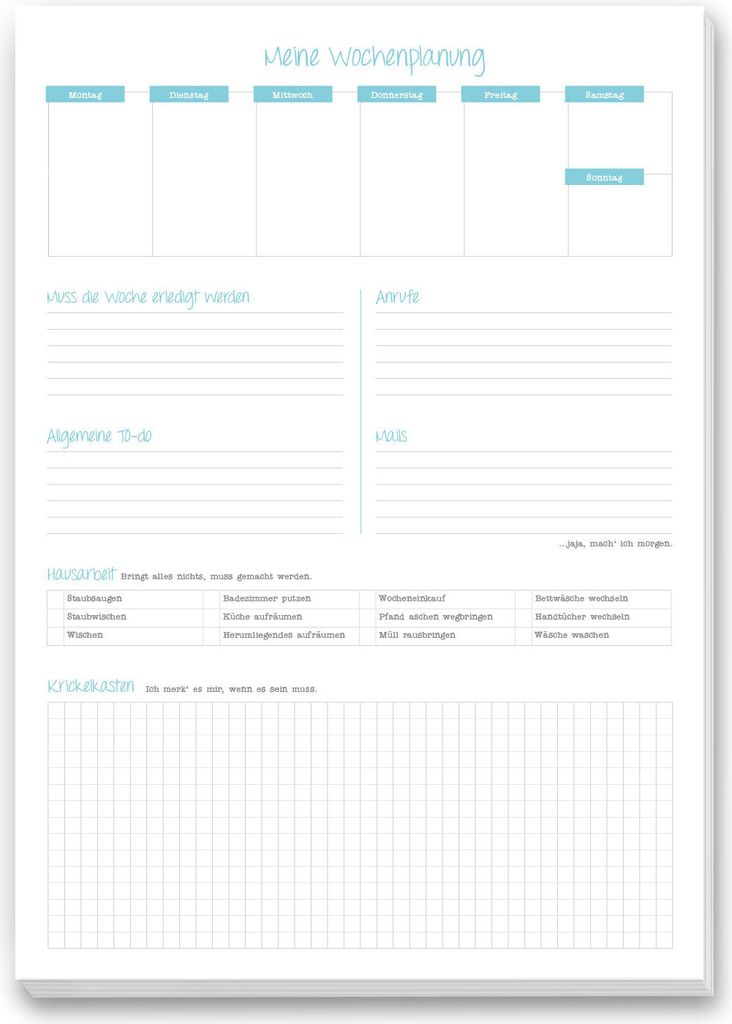 Meine Wochenplanung als Notiz-Block blau I To-Do-Liste zum Produktbild 