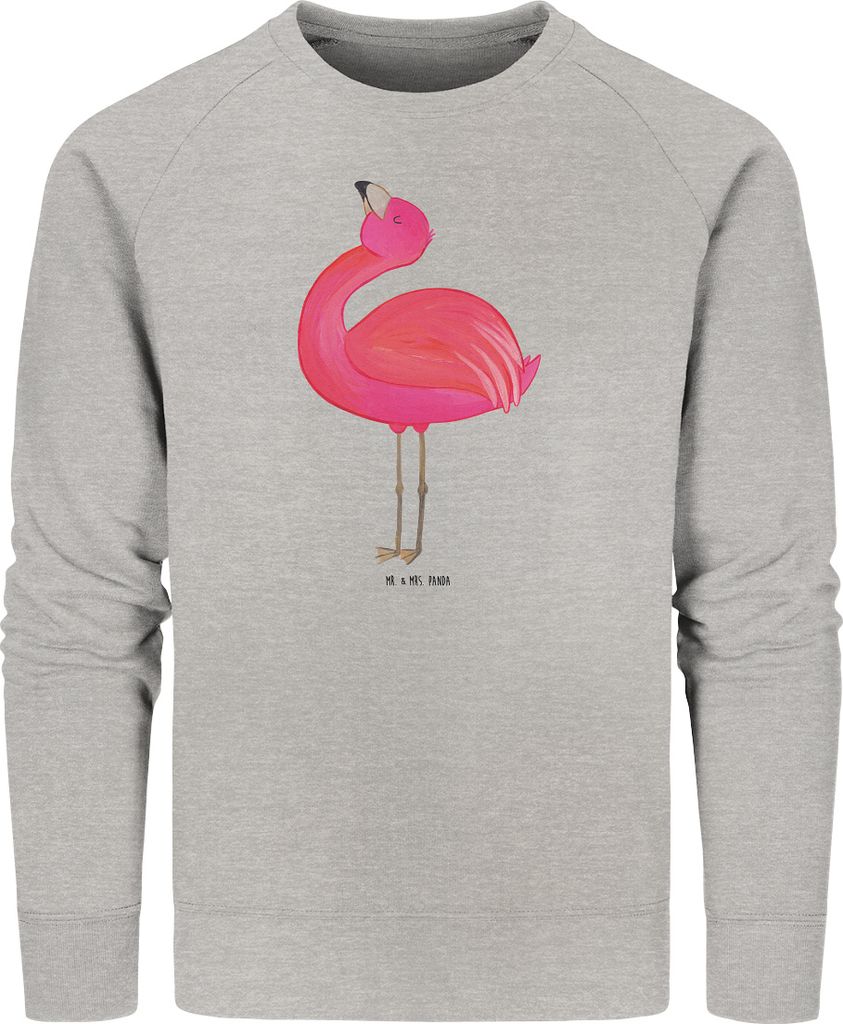 Mr. & Mrs. Panda Baumwoll Pullover Flamingo Stolz Größe S - Heather Grey - Geschenk, Mama, Sweater, Schwester, Freundin, Selbstliebe, Sweatshirt,...