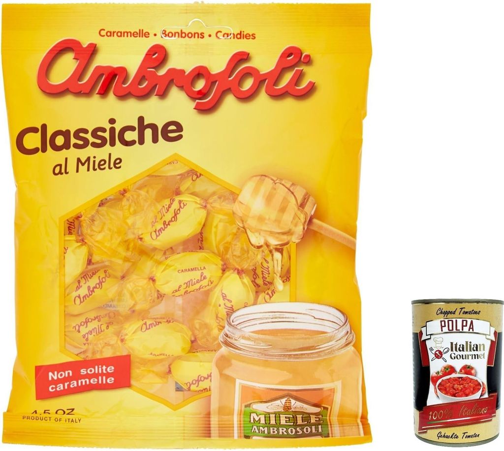 12x Ambrosoli Caramelle Classiche al Miele, Klassische Honigbonbons sweets, 135g + Italian Gourmet polpa 400g