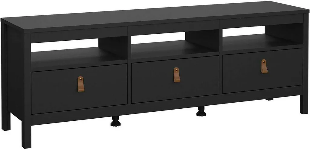 Meuble TV Astana Noir 151 cm : Grand Plateau et 3 Tiroirs Coulissants