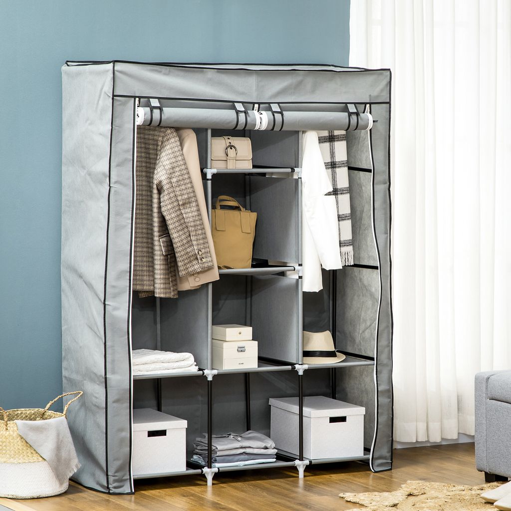 Stoffschrank Faltbar 170x45x168 Cm – Mit 2 Kleiderstangen & Regalen, 900 Kg Tragkraft, Polycotton-Bezug