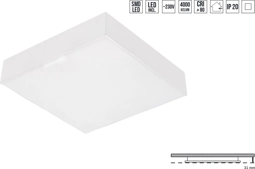 Plafoniera LED CANTO 10W 4000K Bianco - Lampada Soffitto Moderna Quadrata