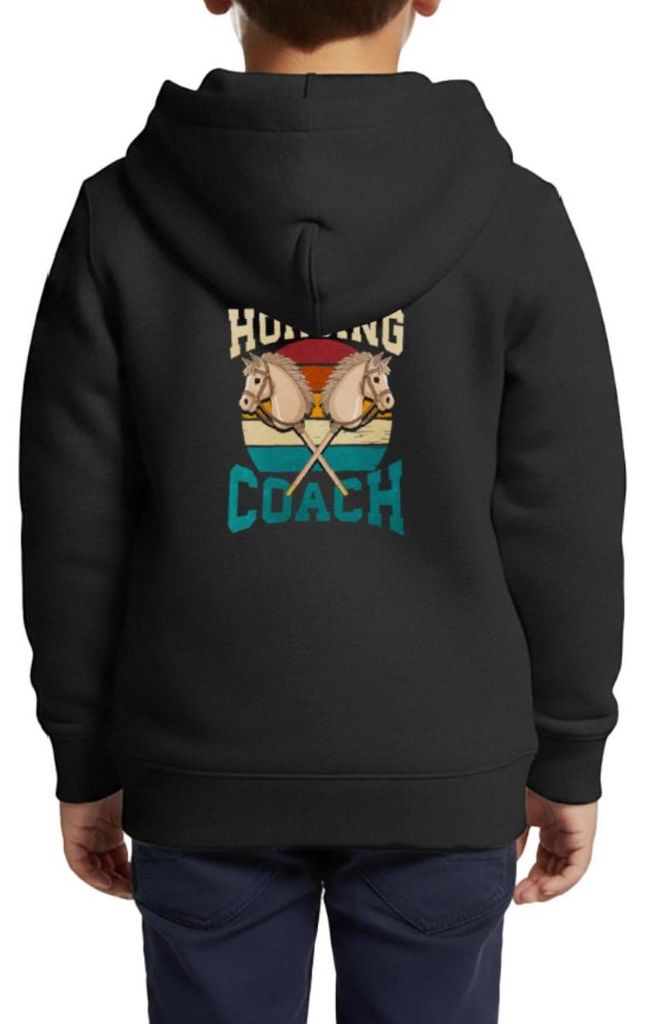 Spreadshirt Hobby Horsing Coach | Steckenpferd Trainer Kinder Premium Organic Zip Hoodie, 134/140 (8 Jahre), Schwarz