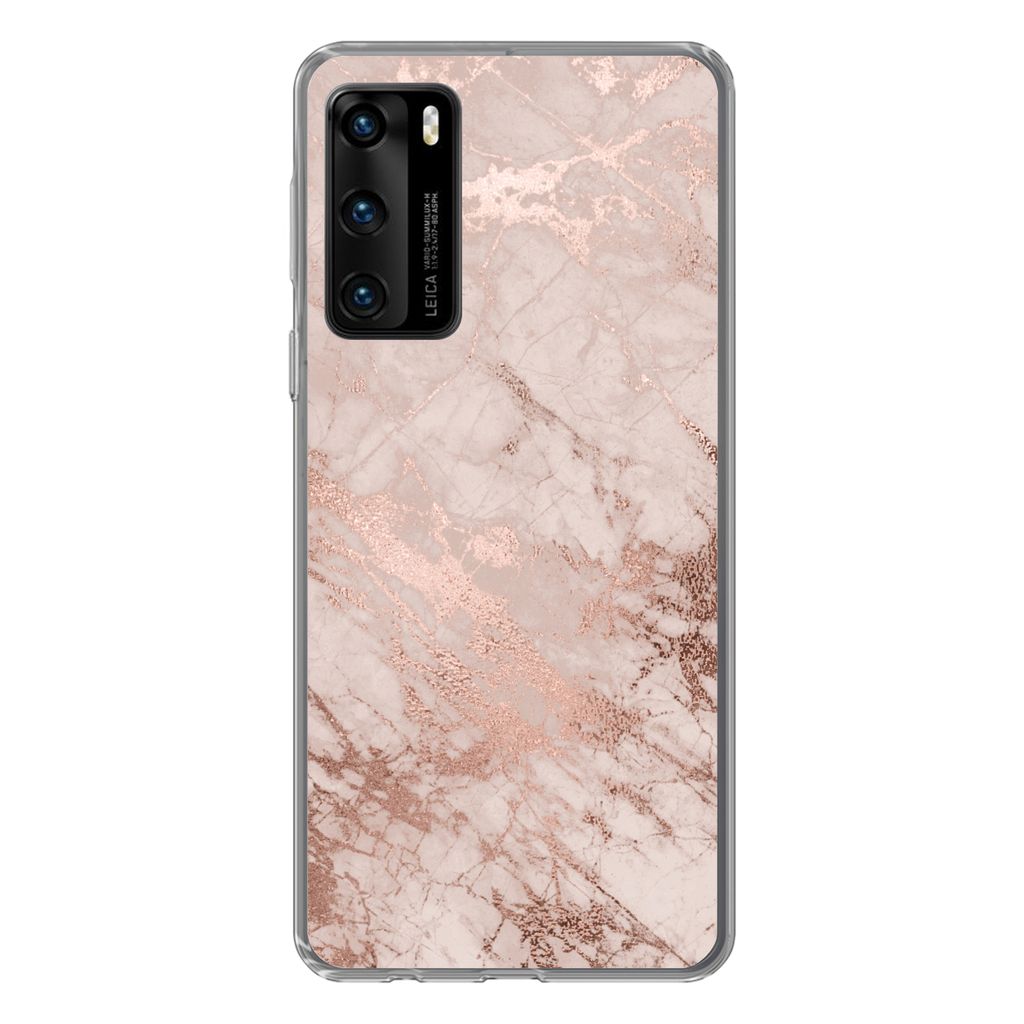 MuchoWow Handyhülle Schutzhülle Hülle für Huawei P40 Marmor - Rosa - Luxus - Marmoroptik - Glitzer - Design Silikon Softcase Handy Hülle - H...