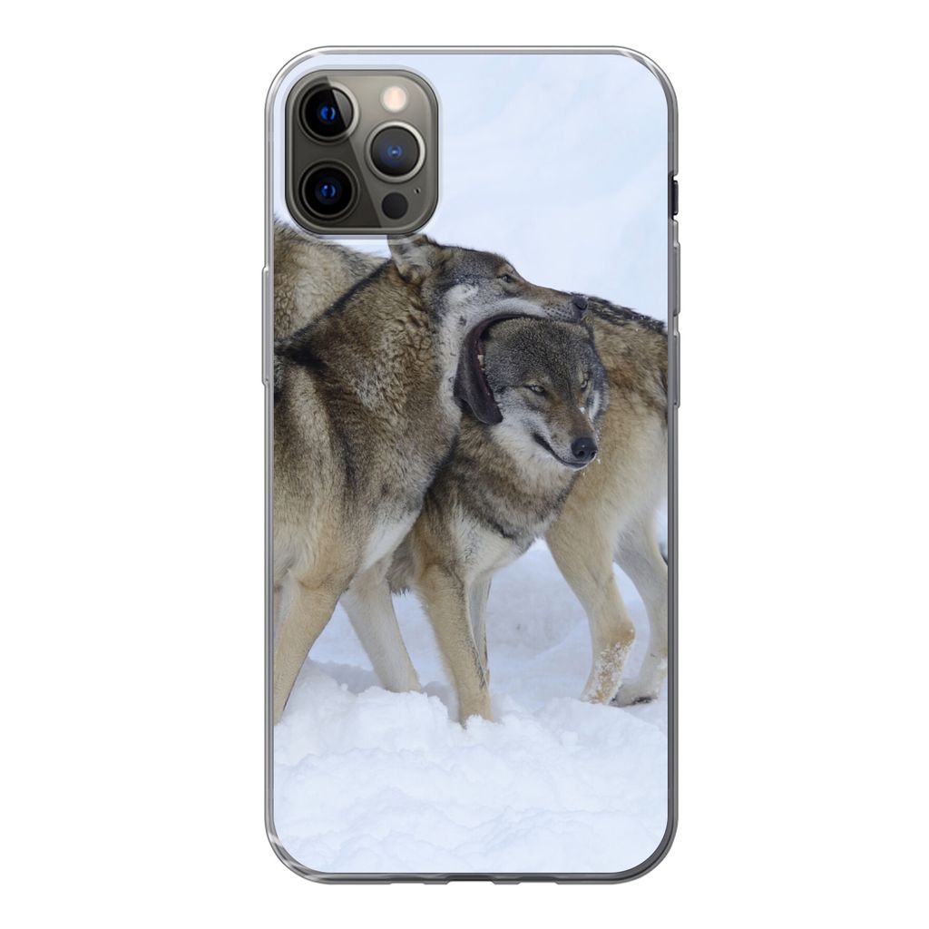 MuchoWow Handyhülle Schutzhülle Hülle für iPhone 13 Pro Max Wolf - Europa - Schnee Silikon Softcase Handy Hülle - Mobiltelefon