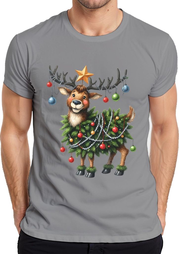 Weihnachtsrentier Niedlich Lustig Weihnachtsbaum Kugeln Geschenk Herren T-Shirt, Grau, 3XL