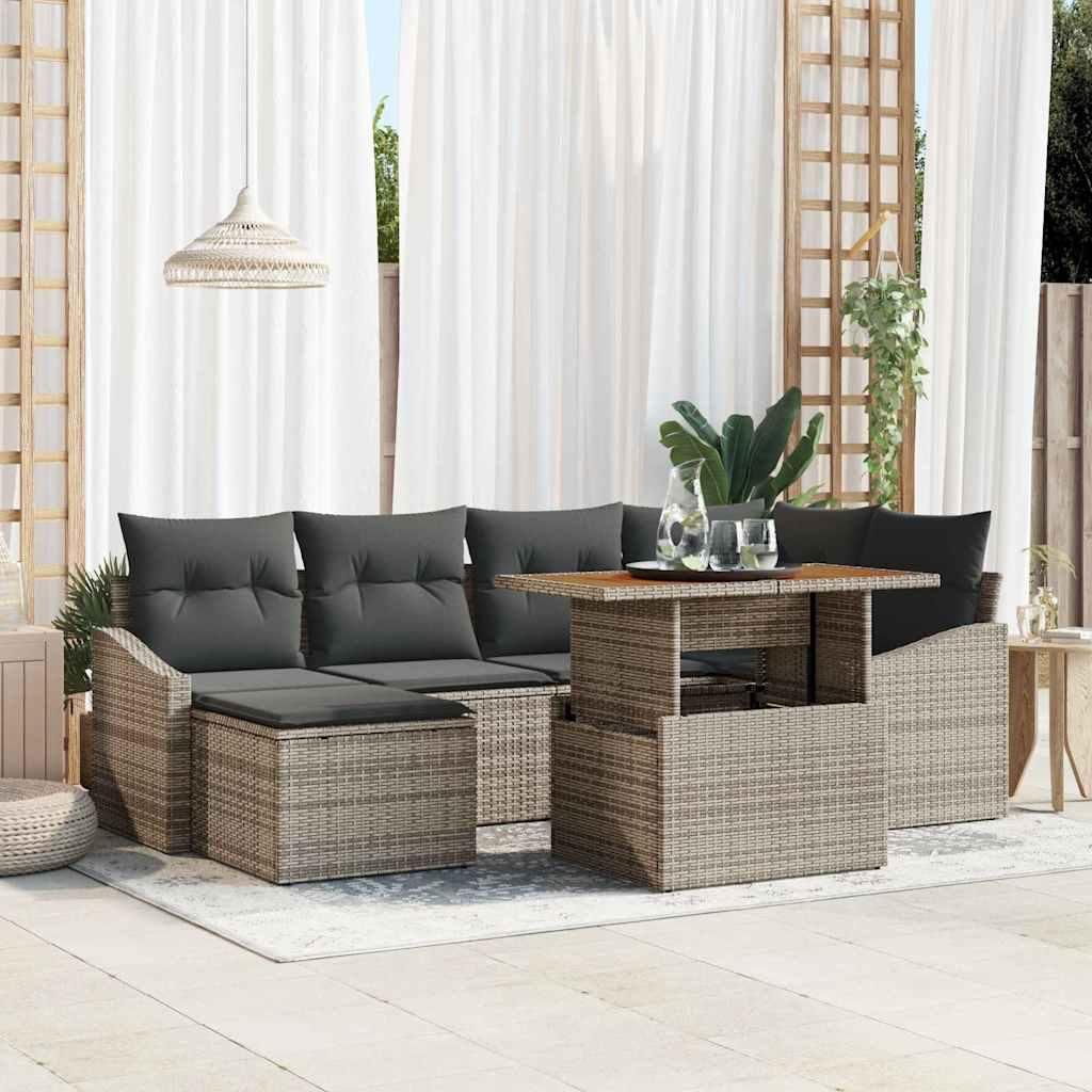 "Rabatt" Garten-Sofa-Set - Balkonmöbel/Terrassenmöbel - mit Speicher - 7 pcs Grau Poly Rattan - Lounge-Dining set CC13176