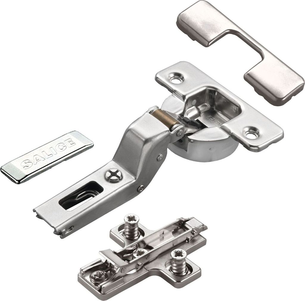 2 x Salice Topfband Serie 700 mit Dämpfer im Topf 110° Bohrbild T52 Innenanschlag inkl. Kreuz-Montageplatte Höhe 6 mm mit Euroschrauben, Exzente...