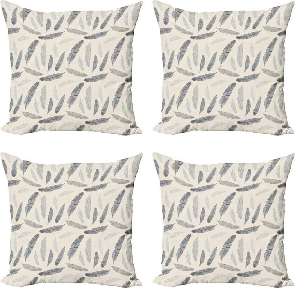 ABAKUHAUS Feder Kissenbezug Set (4 Stück), Zusammensetzung von Quills, Moderner Doppelseitiger Digitaldruck, 50 cm x 50 cm, Beige und Hellgrau
