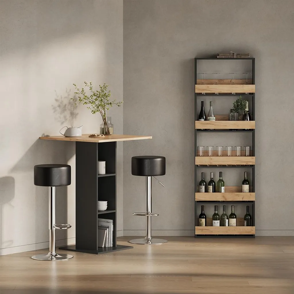 Table haute Regusa Livinity Chêne doré anthracite 75x75cm robuste 55909