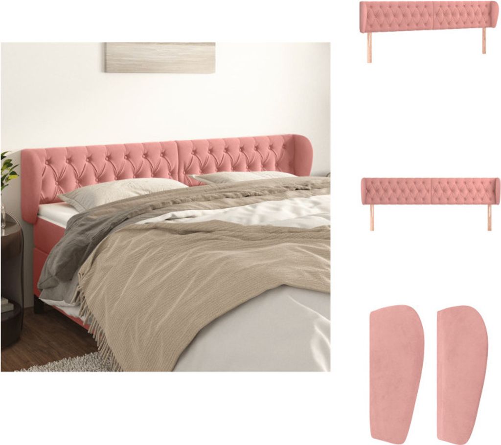 vidaXL Kopfteil mit Ohren Rosa 183x23x78/88 cm Samt - Kopf- & Fußenden