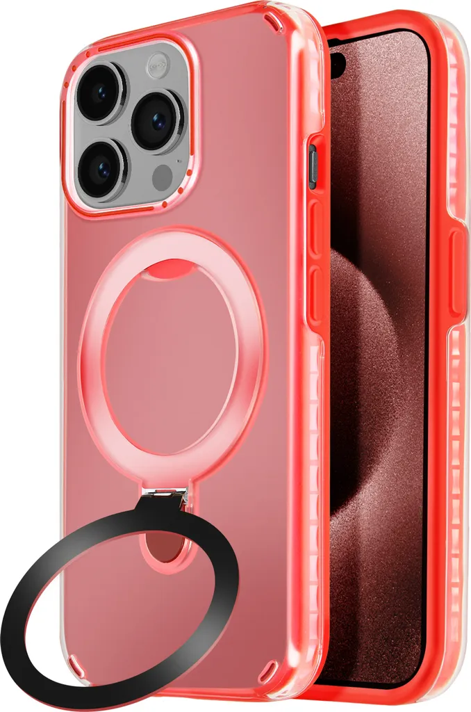 Avizar, custodia MagSafe per Apple iPhone 15 Pro antiurto con supporto pieghevole, rosso