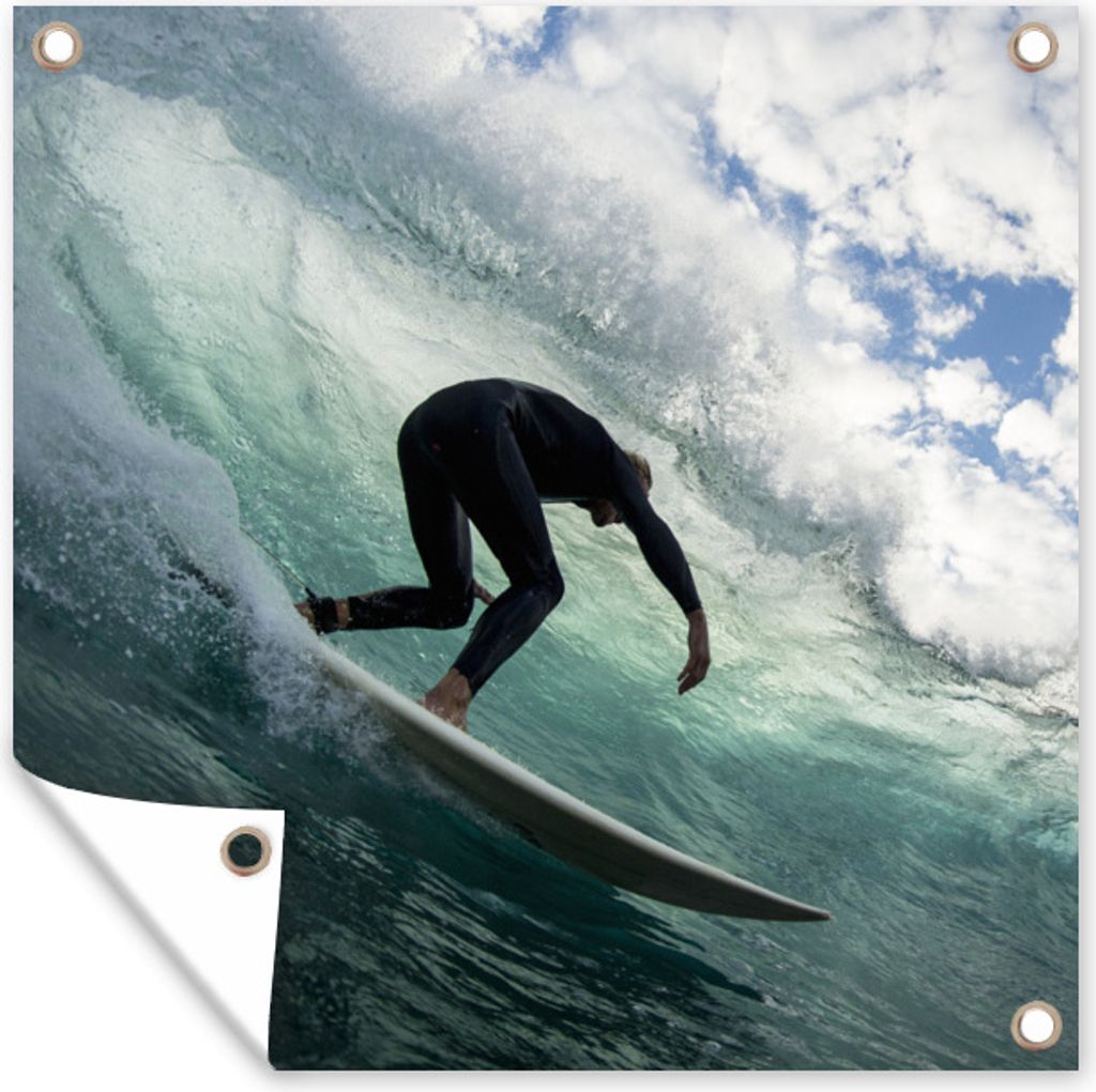 MuchoWow 100x100 cm Outdoor-Poster Gartendeko Sichtschutz Garten Poster für den Garten Surfer auf Wellen