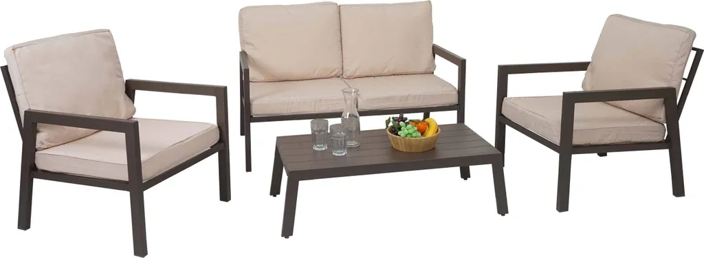 Garniture HWC-L64 Salon de Jardin Lounge-Set Canapé Métal Blanc Crème