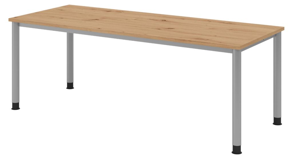 bümö Schreibtisch Serie-H - Gestell: Silber, Nachbildung: Asteiche, Größe: 200 x 80 cm