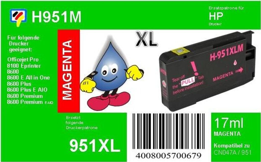 HP951M - TiDis Ersatzpatrone - magenta - mit 17ml Inhalt ersetzt CN047A/HP951MXL