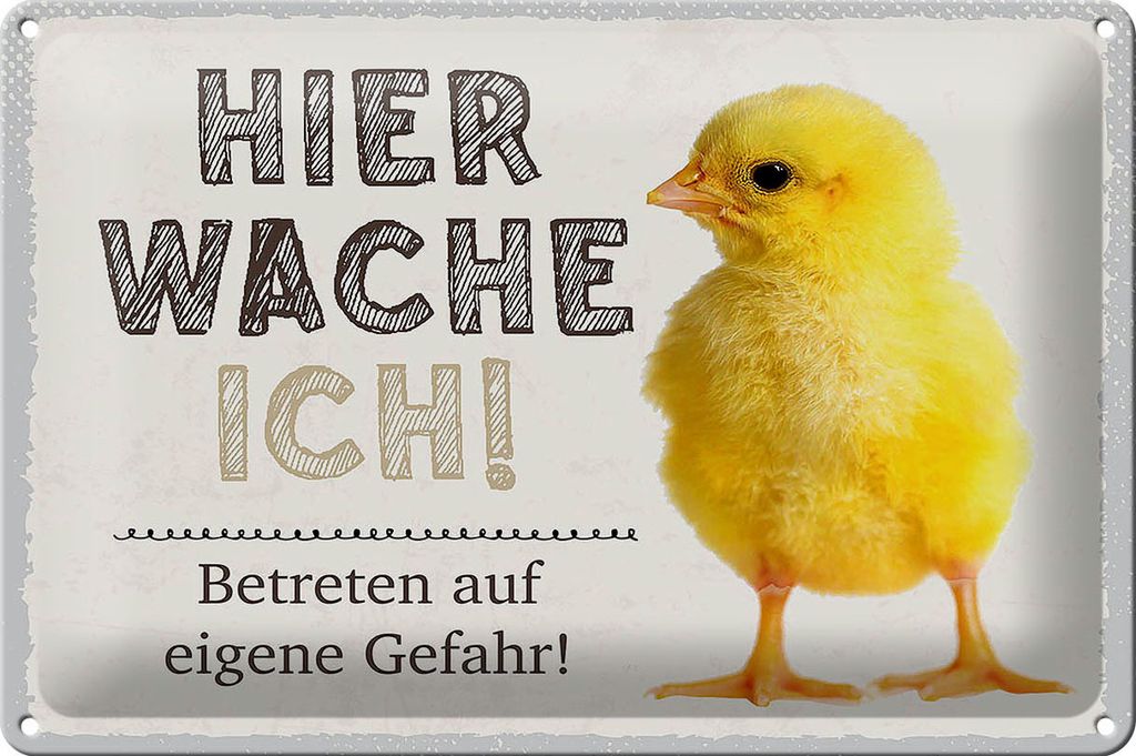 Blechschild Hinweis Küken hier wache ich eigene Gefahr, 30 x 20 cm, Blechschilder Tiere Achtung