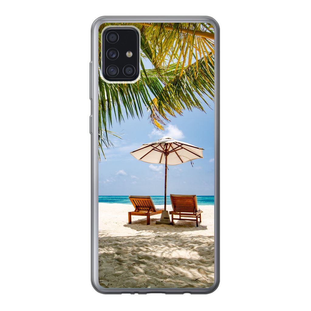 MuchoWow Handyhülle Schutzhülle Hülle für Samsung Galaxy A52 5G Strandkorb - Sonnenschirm - Palme Silikon Softcase Handy Hülle - Umschlag