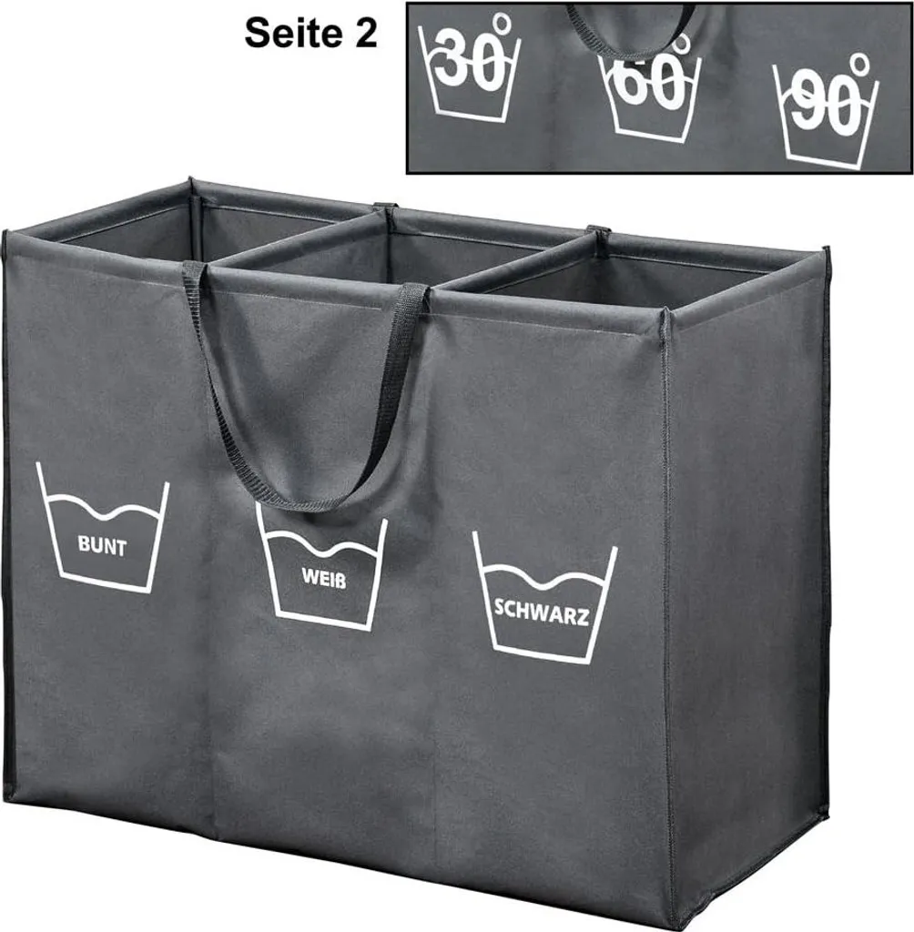 Panier à linge compartimenté gris avec poignées de transport - Modèle 89170