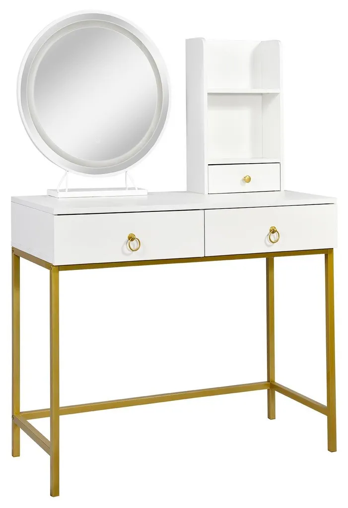 Coiffeuse avec miroir LED Oracle 90cm - Meuble de maquillage chic Or