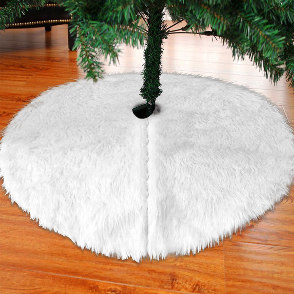 Yakimz Weihnachtsbaumdecke Christbaumdecke Weiß Plüsch Christbaumteppich Rock Rund Filz Tannenbaum Decke kunstfell Weiß,122cm