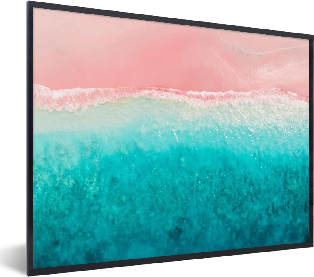 MuchoWow MuchoWow Gerahmtes Poster Strand - Meer - Rosa 40x30 cm - Poster mit zchwarzem Bilderrahmen - Kunstposter - Wanddekorationen