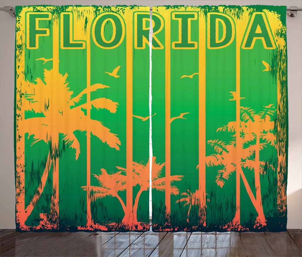 ABAKUHAUS Florida Tenda rustica, spiaggia alberi verde antico, soggiorno nastro universale tende con passanti e ganci, 280 x 225 cm, verde tiglio verde felce arancione