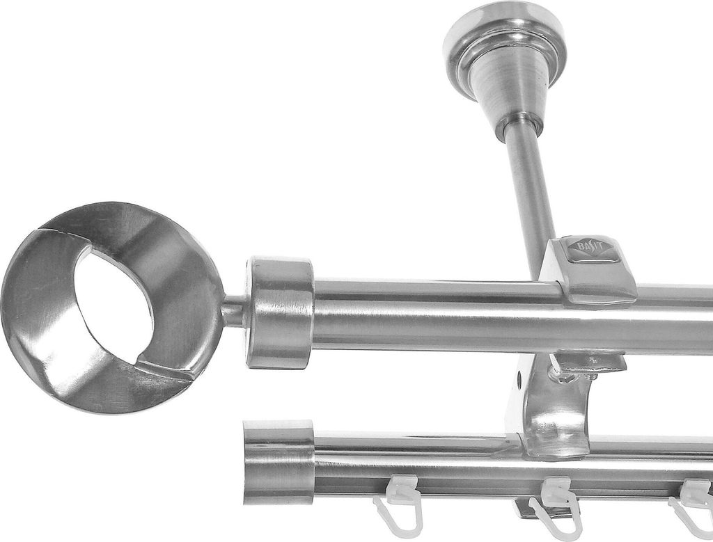 Rohr + Innenlauf Edelstahl Look Gardinenstange Ø 20mm Deckenträger 2-läufig zweiläufig Ring D61 E83E30 RI