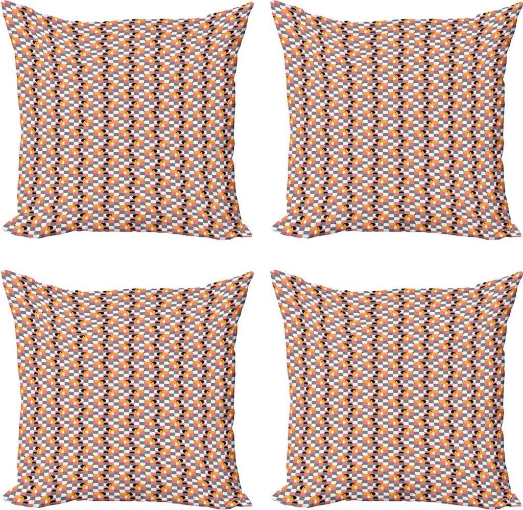 ABAKUHAUS Hunde Kissenbezug Set (4 Stück), Pastell Checkered Puppy Heads, Moderner Doppelseitiger Digitaldruck, 60 cm x 60 cm, Mehrfarbig