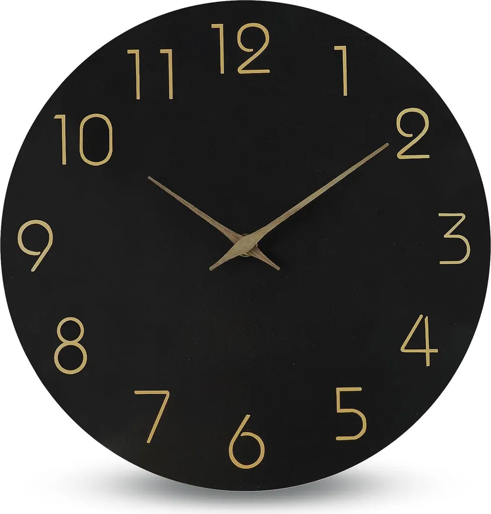 Horloge Murale Bois Lisible et Silencieuse Noire 30cm Solution Anti Bruit