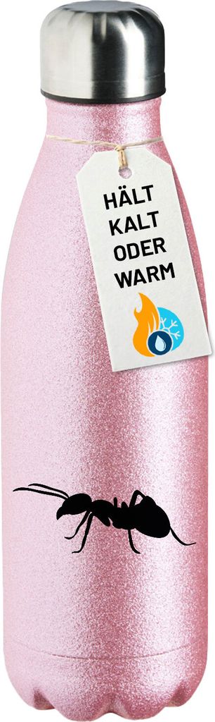 Huuraa Trinkflasche Ameise Silhouette 500ml Pink Edelstahl Wasserflasche Trinkflasche Geschenkidee