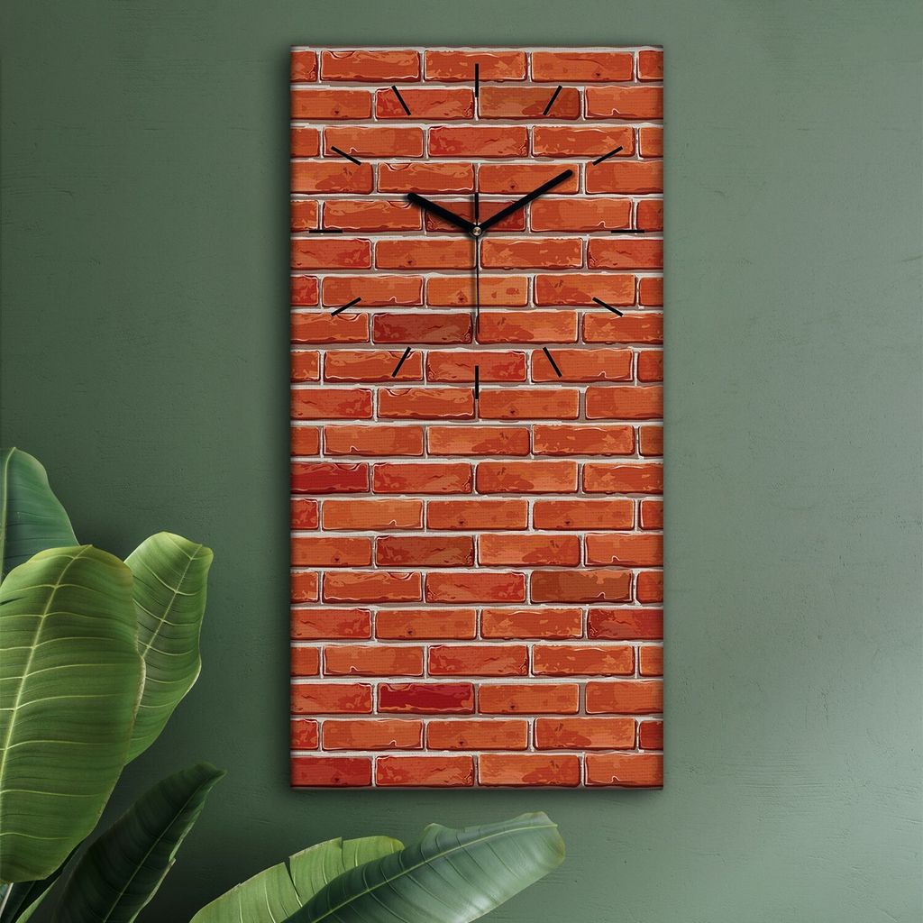 Wohnzimmer Leinwand Uhr Geräuschlos Küche 30x60 Ziegel, Motive, Wand, Textur, schwarze Zeiger